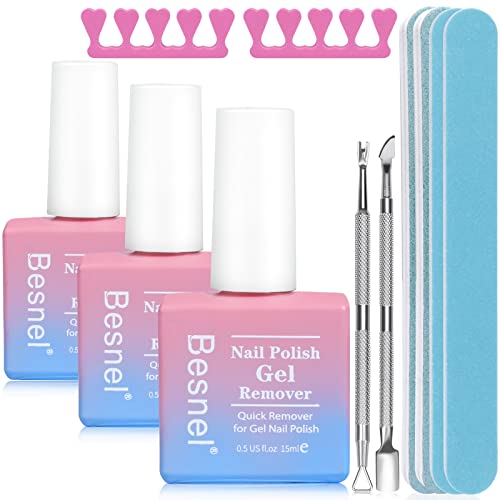 Professional Gel Nail Polish Remover Kit (3 Pack) with Files & Pushers