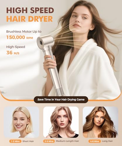 6-in-1 Hair Dryer Brush with Ionic Technology, Fast Drying & Curling, Gold