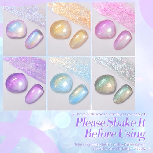 Born Pretty Pearl Gel Nail Polish Set Shell Glimmer Shimmer Mermaid Glitter Gel Polish Transparent Jelly Pearlescent Gel Polish Nail Art Manicure Varnish 6 Colors 7ml Collection Gifts