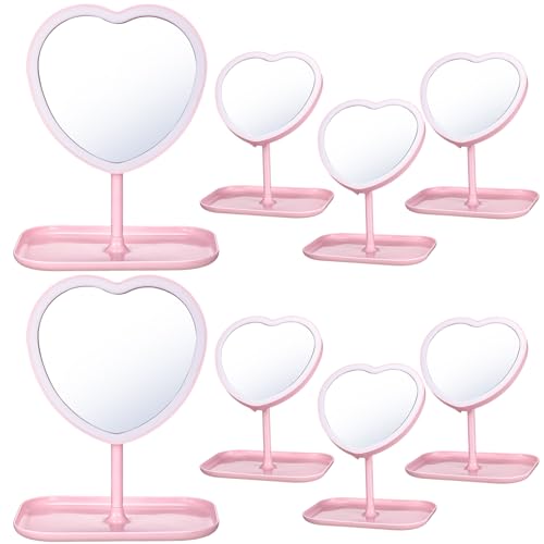8 Pcs Spa Party Supplies 8 Heart Shaped Mirror Spa Party Mirror for Girls Sleepover Party Favors Makeup Mirror for Spa Party Sleepover Party Slumber Birthday Party Favor, Pink