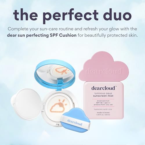 dearcloud Luminous Aqua Sun Mist SPF 30 ? Cica & Hyaluronic Acid ? Korean Sunscreen ? Spray Sunscreen for Face & Body (3.38 Fl oz)