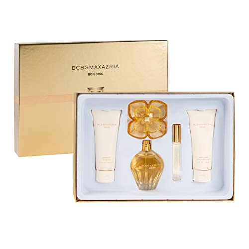 BCBGMAXAZRIA Bon Chic 4-Piece Fragrance Giftset for Women - (3.4oz/100ml EDP Perfume + Body Lotion + Shower Gel + 10ml EDP Rollerball)