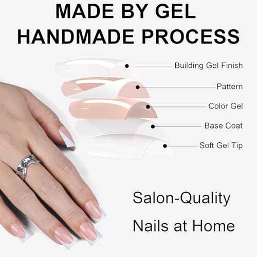 Anyos 16 Sizes French Tip Short Duck Press on Nails,Soft Gel Fake Nails Glossy 32pcs with Nail Glue (Classic French)