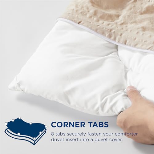 Bedsure Comforter Duvet Insert - Quilted Comforters Twin XL Size, All Season Duvet, Down Alternative Bedding Comforter with Tabs(Ivory Stripe Square,Twin XL 92"x68")