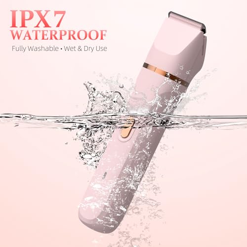 5-in-1 Bikini Trimmer for Women, IPX7 Waterproof Electric Razors Shaver, Cordless Body Hair Trimmer, Facial & Pubic Hair Removal, Ceramic Blade (Pink)