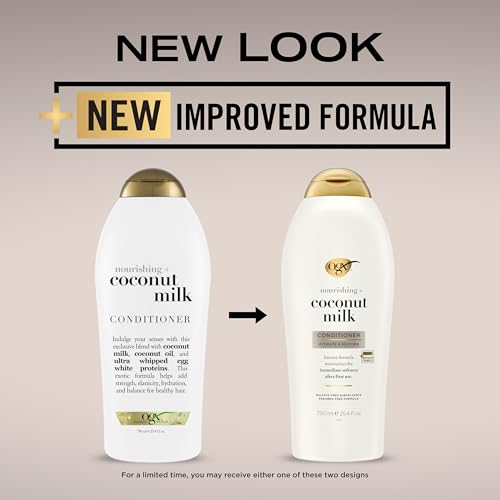 OGX Nourishing + Coconut Milk Moisturizing Conditioner for Strong, Healthy Hair with Coconut Oil & Egg White Protein, Paraben-Free, Sulfate-Free Surfactants, 25.4 fl oz (Pack of 2)