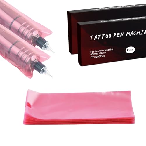 Large Tattoo Pen Covers 400Pcs - Tattoo Machine Covers Tattoo Grip Extra Wide Machine Bags 2.6"x7" Big Sleeves Pink Tattoo Supplies