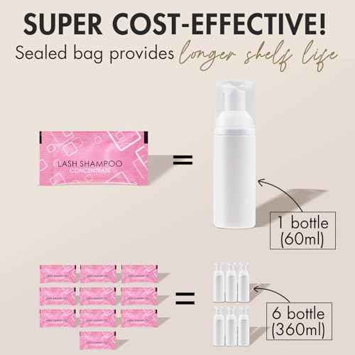 Lash Shampoo Concentrate Lash Cleaning for Eyelash Extensions Anti-allergic Hypoallergenic and Non-irritation Cleanser for Salon & Home Use (6 bags)