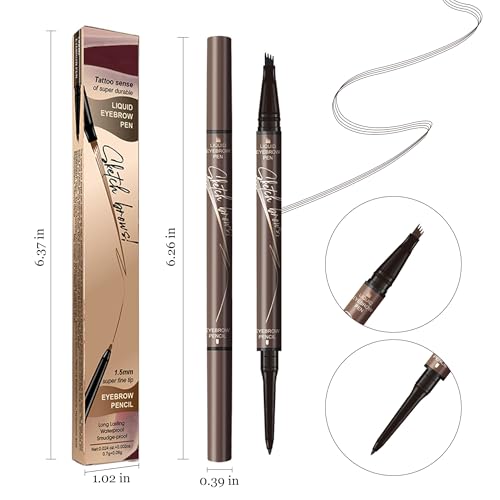Microblading Eyebrow Pen 2-in-1 Waterproof Brow Pencil Light Brown