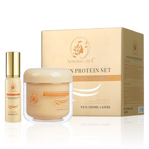 Aomimegel Collagen & Argan Oil Hair Mask Set for Damaged Hair, 16.9 fl oz + 2 fl oz