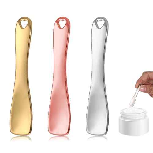 3 PCS Mini Metal Makeup Spatula, Reusable Skin Care Cosmetic Spatula Facial Applicator Tool Beauty Spatula Cosmetic Spatula for Face Mask Cream Lotions Moisturizers(Silver Gold Rose Gold)