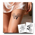 Semi Permanent Tattoo for Women, 2 Sheets Realistic Temporary Tattoos, Lasts 2 Weeks Fake Tattoos for Arm Wrist, Waterproof Non-Reflective (Ink Splatter Butterfly & Rose Rosary Cross Tattoo)