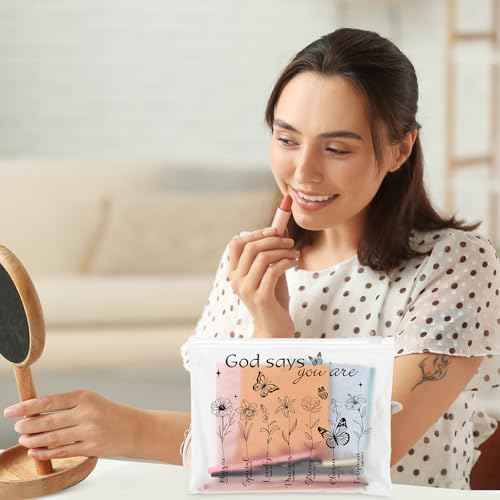 Reginary 50 Pcs Inspirational Gifts Bulk for Women Cosmetic Bag EVA Makeup Bag with Zipper for Birthday Christmas Encouragement Presents(God Says)