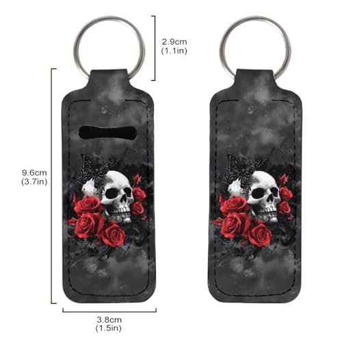 Red Rose Skull Chapstick Holder Keychain Clip