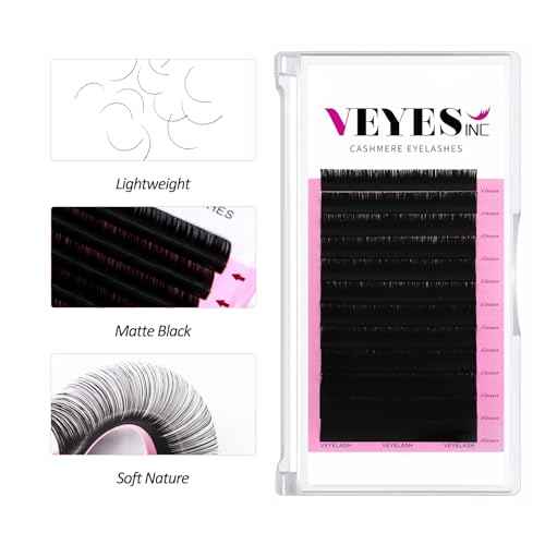VEYES INC Cashmere Volume Lash Extensions C CC D DD LD L B J M Curl 0.03-0.20 thickness 5-25mm, Super Matte Black Individual Eyelashes Tray, Professional Supplies for Lash Techs (0.03 CC 12mm)