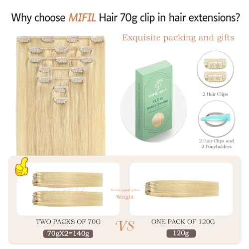 Human Hair Clip ins 16 Inches Human Hair Extensions Bleach Blonde Hair Extensions Human Hair 70g 7Pcs Remy Human Hair Extensions(16inch,7pcs, 70g)