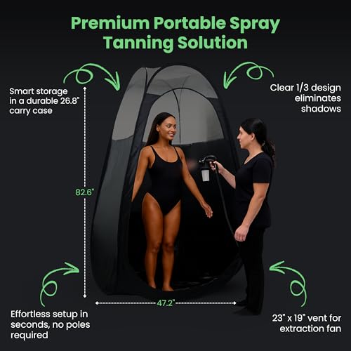 Large Deluxe Spray Tan Tent ? Pop Up Tent Portable Tanning Booth with Carry Case ? Clear Window for Perfect Spray Tanning ? Extraction Fan Opening ? Easy Clean Spray Tan for Home & Salon
