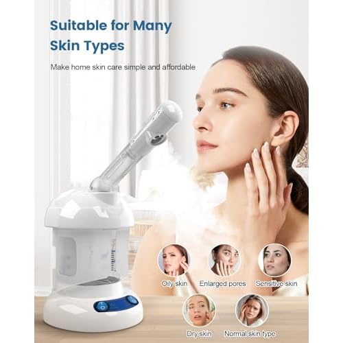 Tabletop Facial Steamer - Kingsteam Nano Ionic Face Steamer with 360¡Æ Rotating Arm, Moisturize, Remove Blackheads, Portable Facial Steamer for Home Facial Spa or Beauty Salon, White