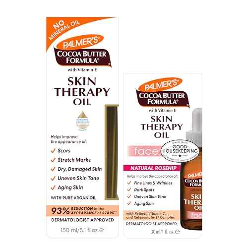 Palmer's Skin Therapy Face Oil (1 fl Oz) + Body Oil (5.1 fl Oz) Bundle with Cocoa Butter, Vitamin E & C & Retinol, Visibly Reduces the Appearance of Stretch Marks, Fine Lines and Wrinkles