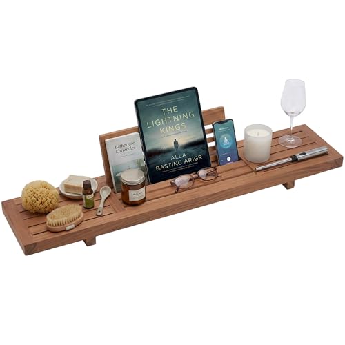 AquaTeak 30" Teak Bathtub Caddy with Book & Tablet Stand