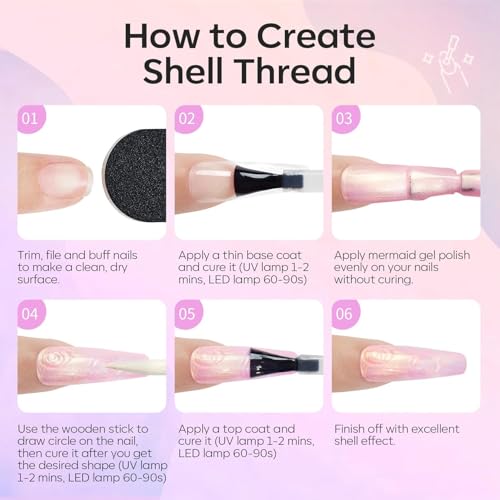 Modelones Gel Nail Polish Glitter Pearl Set - 6 Colors with Iridescent Pearl Effect