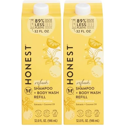The Honest Company 2-in-1 Cleansing Shampoo Body Wash Refill Carton, Gentle for Baby, Naturally Derived, Tear-free, Hypoallergenic, Citrus Vanilla Refresh, 32 fl oz, (Pack of 2)