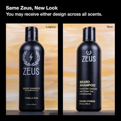 ZEUS Beard Shampoo Wash, Infused with Green Tea & Natural Ingredients to Cleanse and Soften Beard ? 8 oz. Made in USA ? Sandalwood