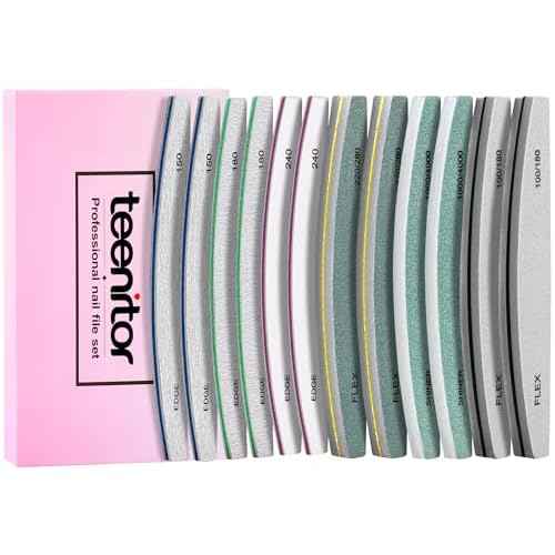 Teenitor Nail File and Buffer Set, 2 Sets Nail Buffer Block Nail Files for Natural Nails, Emery Boards for Nails Nail Buffer and Shine Kit, Acrylic Nail Files 100/180 Fingernail Files for Women