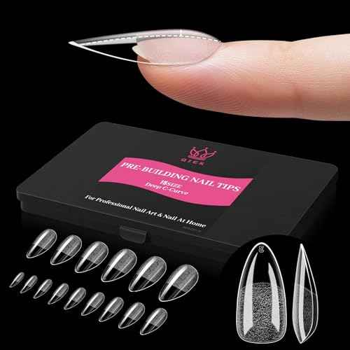 Medium Almond Pre-Building Nail Tips, 15 Sizes 240 PCS Pre-shaped Apex Clear Soft Press On Fake Nail Half Matte Gel Nail Extensions Strong Thick Acrylic Tip for DIY Beginners & Salon Manicure