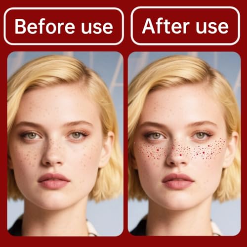 Face Glitter Makeup Patches, 6 Piece Waterproof Freckle Stickers, Red Hearts Stars and Butterflies Design Glitter Freckles Face Tattoo