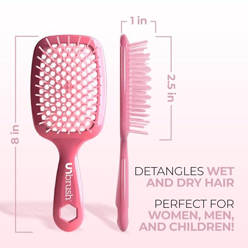 FHI Heat UNbrush Detangling Brush for Pain-Free Brushing on All Wet or Dry Hair Types — Durable DuoFlex Anti-Static Bristles, Lightweight Handle, Vented Hair Brush, Rose Dark Pink