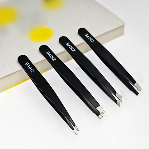 ZHIYE Professional Eyebrow Tweezers, 4 Pcs Stainless Steel Precision