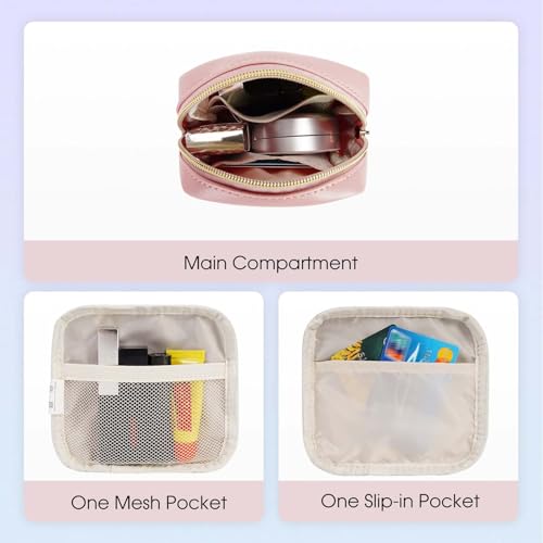 Small Makeup Bag with Matte Leather & Gold Zipper - Pink