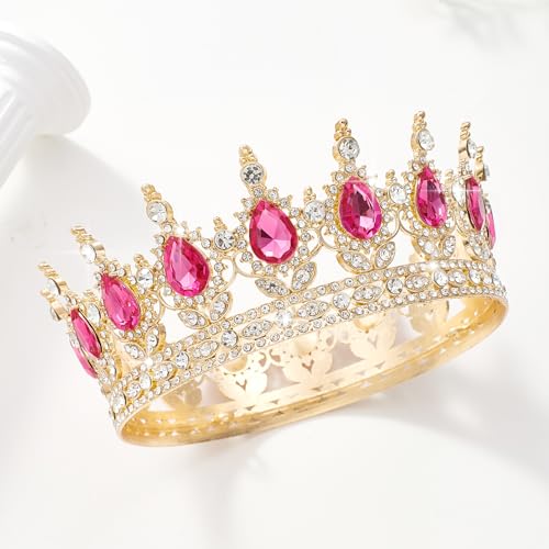 Gold & Rose Rhinestone Wedding Crown Tiara for Women