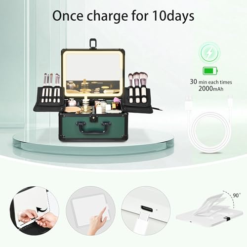 Makeup Case with Lighted Mirror & Brush Holders
