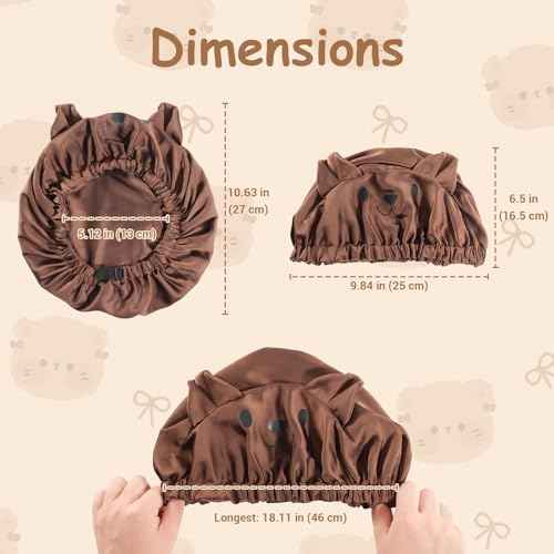 Lolalet Kids Bonnets for Girls, Adjustable Silk Baby Bonnet for Curly Hair Toddler Satin Cartoon Bonnet Cap with Elastic Band -Bear
