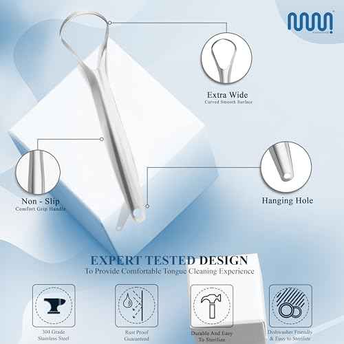 MasterMedi Tongue Scraper for Adults, 100% Stainless Steel for Bad Breath, Easy to Use, Tongue Cleaner for Oral Care (Pack of 3 with 1 Case)