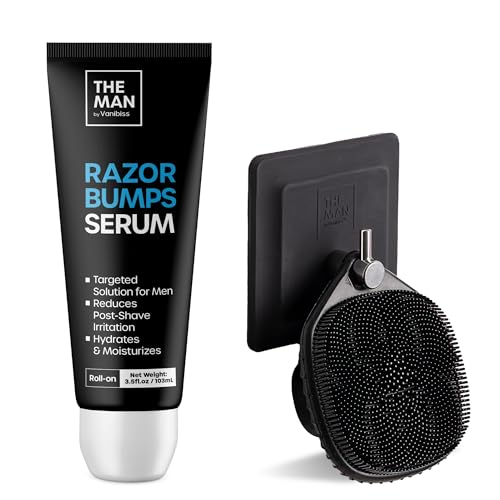 The Man Razor Bumps Serum & Silicone Face Scrubber with Hook - Bundle