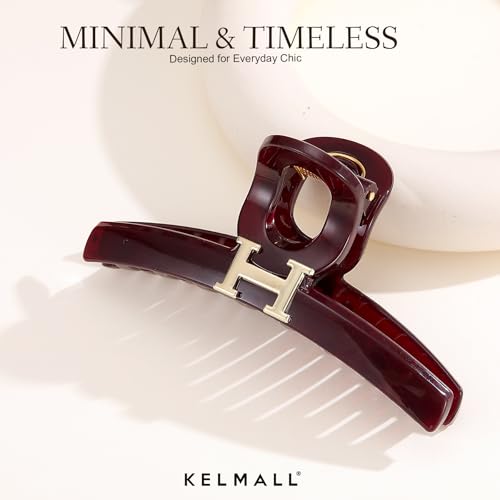 KELMALL Oversized Hair Claw Clip 5 Inch Glossy PC with Metal Accent for Thick & Thin Hair