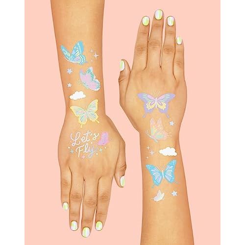 xo, Fetti Pastel Butterfly Temporary Tattoos - 70 Foil Styles | Rainbow Fairy Birthday Party Decorations, Monarchs, Heart Favors, Flowers, Garden Arts and Crafts, Baby Shower Decor
