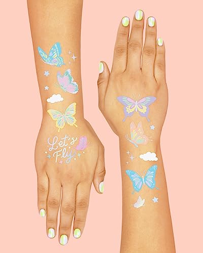 Pastel Butterfly Temporary Tattoos - 70 Foil Designs
