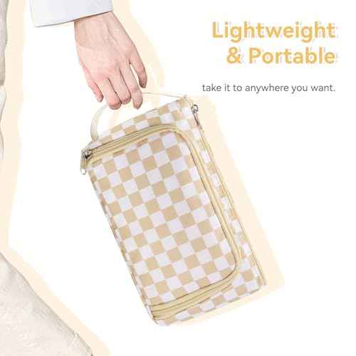 Checkered Makeup Bag Travel Cosmetic Toiletry Bag Make Up Bags with Makeup Brush Organizer Compartments for Women Girls