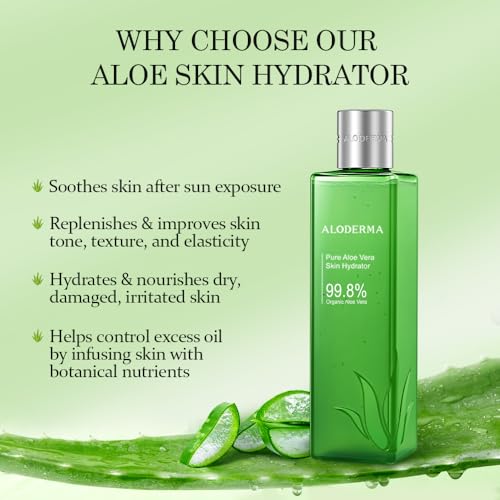 Aloderma 99.8% Organic Aloe Vera Face Hydrator Made within 12 Hours of Harvest - Moisturizing & Hydrating Facial Toner for Oily Skin, Soothing Aloe Toner for Balanced, Smooth, Flawless Skin, 240ml