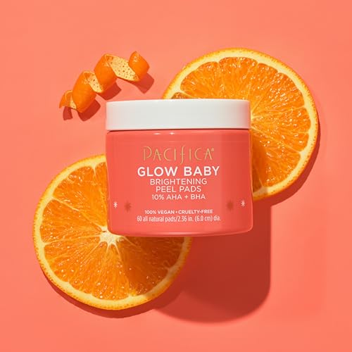 Pacifica Beauty, Glow Baby Brightening Peel Pads 10 Percent AHA And BHA, 60 Pc, Brightens And Exfoliates, For All Skin Types, Fragrance Free, Clean Skin Care, Vegan and Cruelty Free