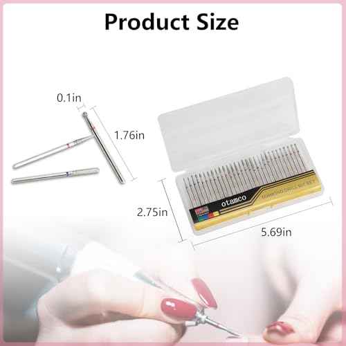 Professional Safety Diamond Nail Drill Bit Set, 3/32 inch Carbide Cuticle Bits for Electric Manicure and Pedicure, 30 Pieces