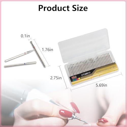 30-Piece Diamond Nail Drill Bit Set, 3/32 inch Carbide Bits for Manicure & Pedicure