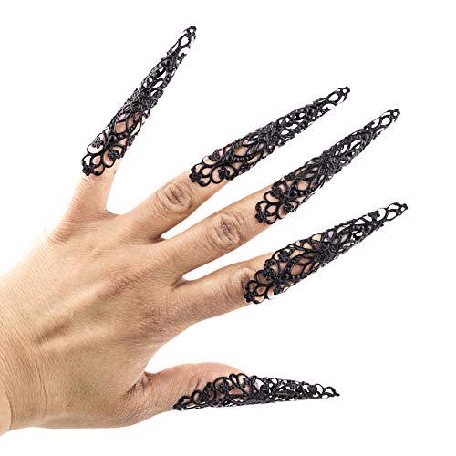 LUX ACCESSORIES Beautiful Floral Fingertip Nail Sharp Claw Jewelry??(Black Matte)