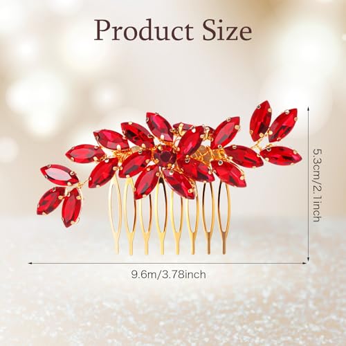 Red Crystal Hair Comb for Thick Hair - Rhinestone Headpiece