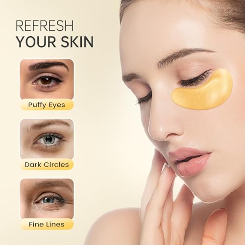 REDANHA 15 Pairs 24K Gold Under Eye Patches Face Masks Dark Circles Puffy Eye Bags Collagen Skincare Spa Trip Eye Mask