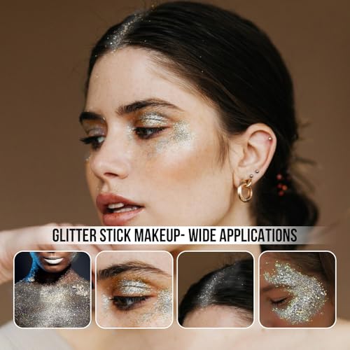Brzeaf Waterproof Mermaid Glitter Stick, Shimmery& Long Lasting, Hair Eyeshadow Face Body Glitter, Singer Concert Music Rave Festival, Glitter Stick Makeup for Women Men
